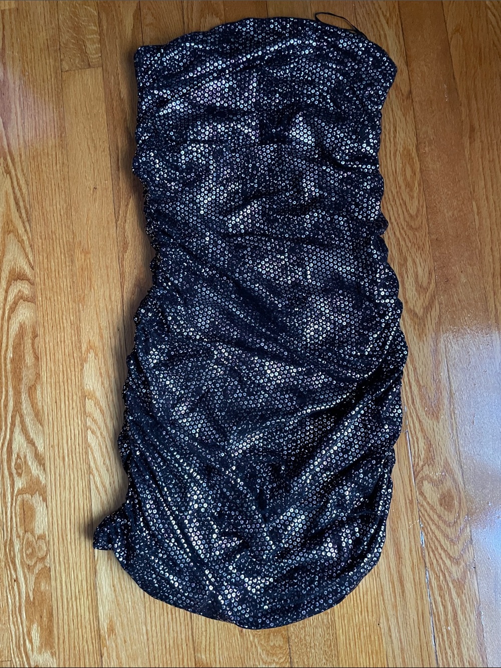 Express Black Sequin Strapless Ruched Cocktail Dress